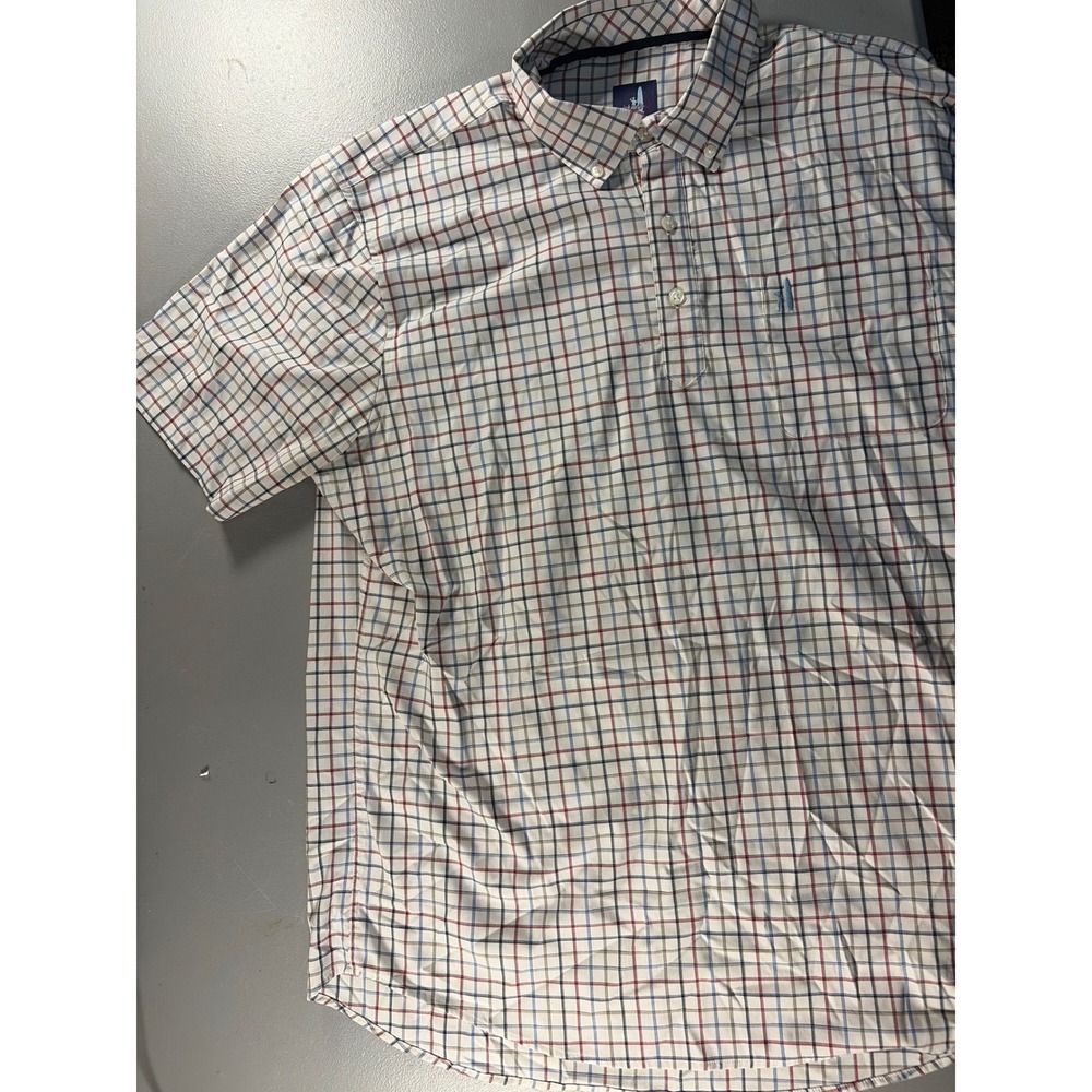 Johnnie-O Button Down Polo Mens XL White Red Blue Check Prep-Performance Short - Picture 6 of 8